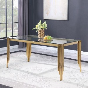 CENGHU 65" Rectangle Glass Dining Table, Tempered Glass Tabletop and Polished Gold Legs, Modern Style Kitchen Table for Home, Kitchen, Dining Room - 1 of 4