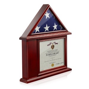 Reminded Flag Case and Certificate Display, Military Shadow Box Frame - Solid Wood Cherry Finish - 1 of 4