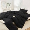 100 Washed Cotton Duvet Cover Set, 3 Pieces, Black, 80x90 Inches, Breathable Comfy - 3 of 4