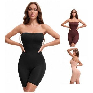 INSPIRE CHIC Women's Tube Shapewear Tummy Control Butt Lifter Strapless Mid Thigh Body Shaper 3 Packs - 1 of 4