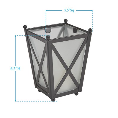 Frosted Glass and Black Iron Tabletop Candle Holder