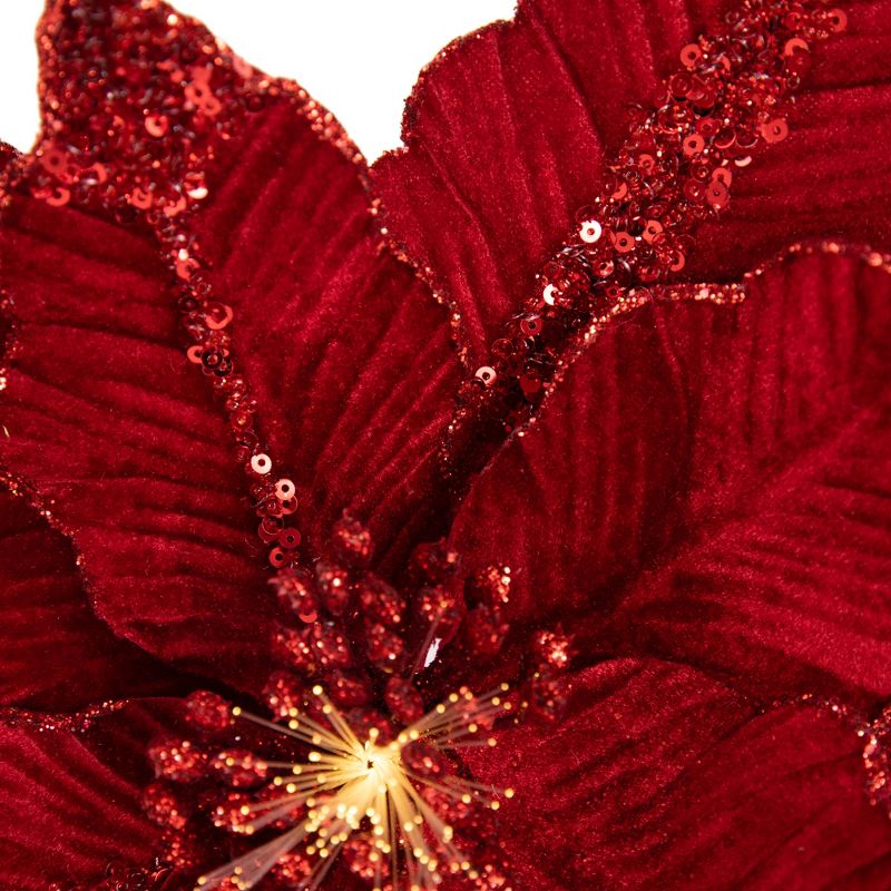 Northlight 20" Lighted Red Velvet Poinsettia Christmas Stem Spray, 4 of 6