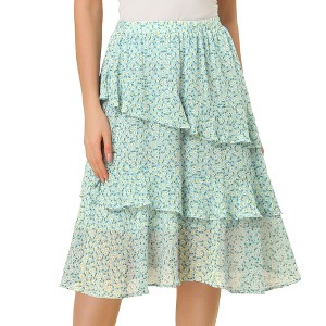 INSPIRE CHIC Women's Floral Layered Elastic Waist Chiffon Ruffle Midi Skirt - 1 of 4