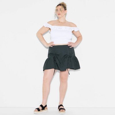 Women's Poplin Ruched Mini A-Line Skirt - Wild Fable™