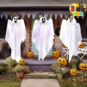 Joyfy 3Pcs Halloween Hanging Ghosts Outdoor Decorations, 27.5in White Flying Ghost Halloween Party Decor for Front Yard Patio Lawn Garden Trees - 1 of 4