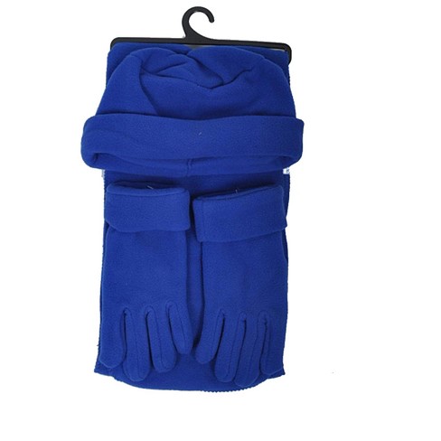 Women's Royal Blue Solid Fleece 3-piece Gloves Scarf Hat Winter