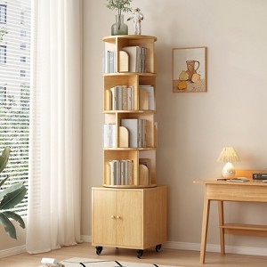 Gulches 360 Degree Rotating Bookshelf 5 Tier Corner Bookcase With Drawer Narrow Wood Storage Rack For Bedroom Living Room Small Space - 1 of 4