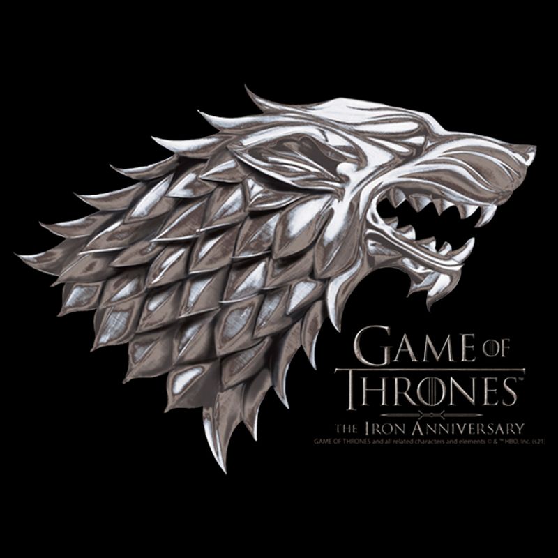 Men's Game of Thrones Iron Anniversary Stark Metal Direwolf Crest T-Shirt, 2 of 6