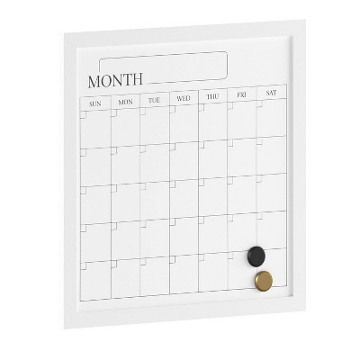 White Woodgrain Magnetic Monthly Dry Erase Calendar with Marker and Magnets