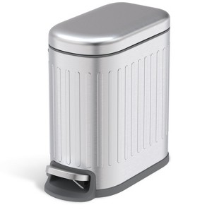 Home Zone Living 1.3 Gallon Slim Stainless Steel Small Trash Can with Reeded Pattern, Step Pedal and Soft-Close Lid, Silver - 1 of 4