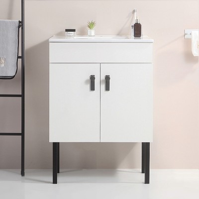 ALEXOUN 24" Bathroom Vanity with Ceramic Sink,Wall Mounted Bathroom Vanity Cabinet with Two Soft Close Cabinet Doors,Metal Legs for Small Space