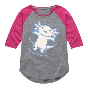 Girls' - Instant Message - Axolotl Snow Angel Shirt Tail Raglan Graphic T-shirt - 1 of 3