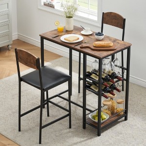 WhizMax Bar Table Set for 2 with Storage Shelf and Wine Rack, Dining Table and Chairs of 2, Space Saving Counter Height Table and 2 PU Leather Chairs - 1 of 4