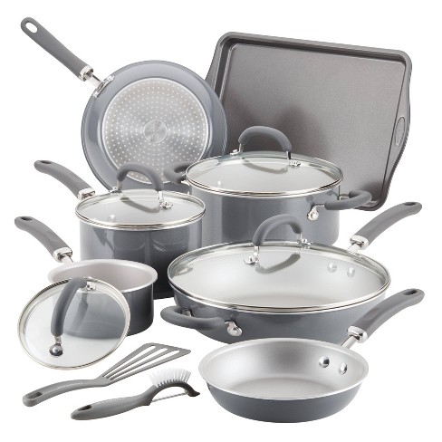 Rachael Ray Create Delicious 13pc Aluminum Nonstick Cookware Set Gray :  Target