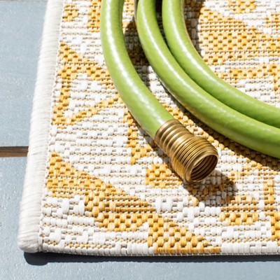 Ivory and Gold Square Synthetic Indoor/Outdoor Area Rug