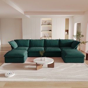 162.98" Cloud Modular Sectional Sofa, U Shaped Couch, Minimalist Wide Deep Seat Couches with Chaise Ottoman,Cushion Covers Removable - 1 of 4