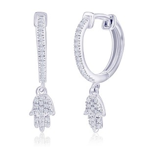 Diamonds D'Argento Sterling Silver, Hamsa Charm Diamond Huggies - (68 Stones) - Silver - 1 of 2