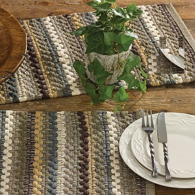Mineral Stripe Chindi Cotton Table Runner in Earth Tones