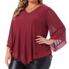 Agnes Orinda Women's Plus Size Double Layers Mesh Ruffle 3/4 Sleeve V Neck Casual Tunic Tops - 2 of 4