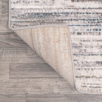 Gray and Blue Striped Synthetic Flat Woven Area Rug