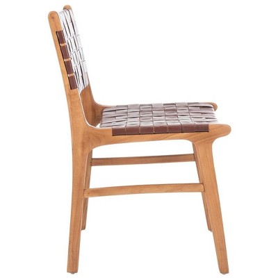 Cognac and Natural Woven Leather Side Chairs, Set of 2