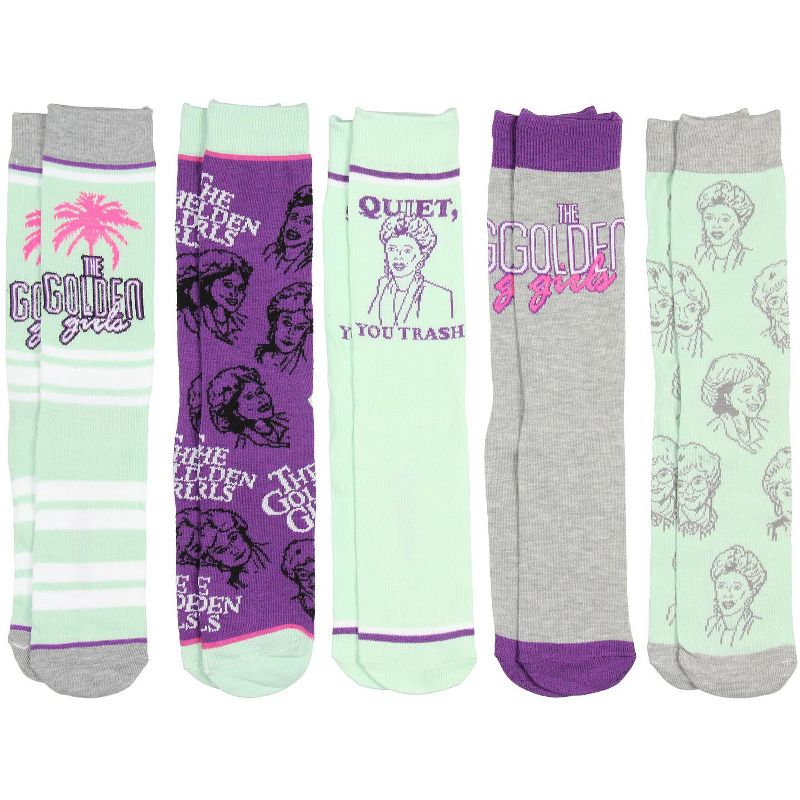 The Golden Girls Adult 5 Pair Casual Crew Socks Set Multicoloured, 2 of 5