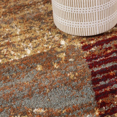 Modern Brown-Rust Geometric Stain-Resistant Synthetic Area Rug, 5'x8'