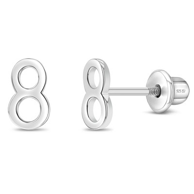 Girls' Polished Number Initial Screw Back Sterling Silver Earrings - In Season Jewelry