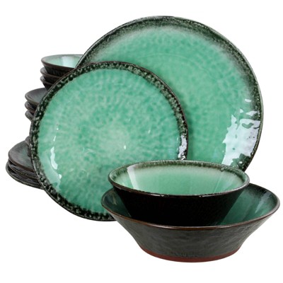 Gibson Elite 16pc Stoneware Double Bowl Dinnerware Set Green