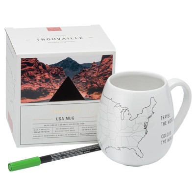 Trouvaille Global Mug, 16.9 oz USA Map, White