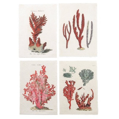 (Set of 4) 10" x 14" Paper Vintage Reproduction Unframed Wall Poster Prints Coral - 3R Studios