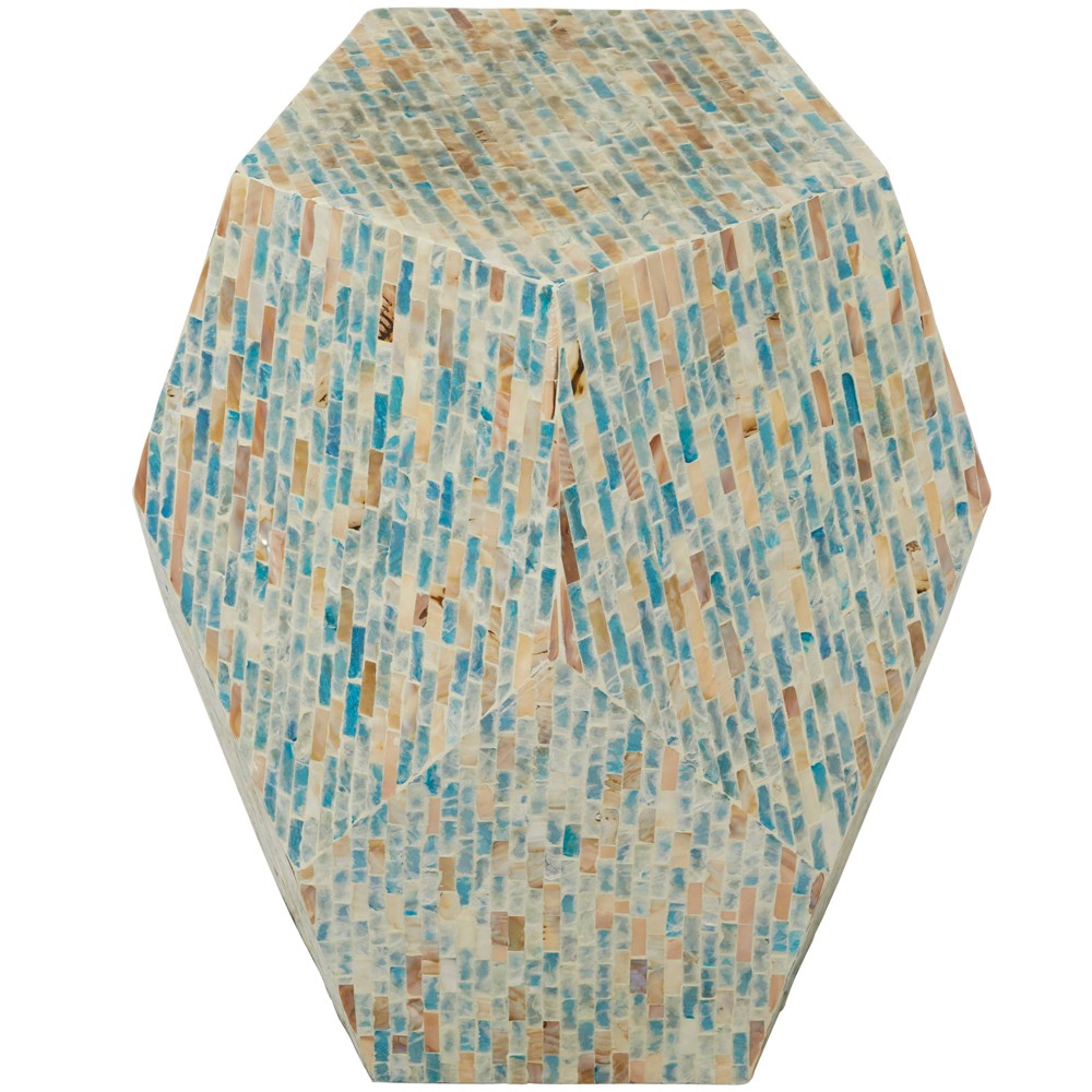 Photos - Coffee Table Natural Wood and Shell Geometric Accent Table Blue - Olivia & May: Contemp