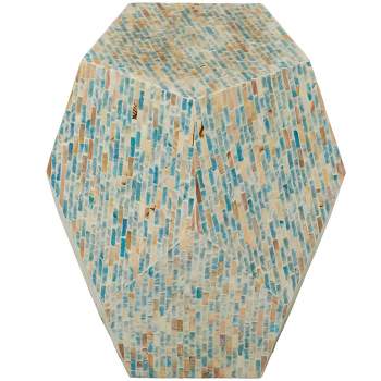 Natural Wood and Shell Geometric Accent Table Blue - Olivia & May
