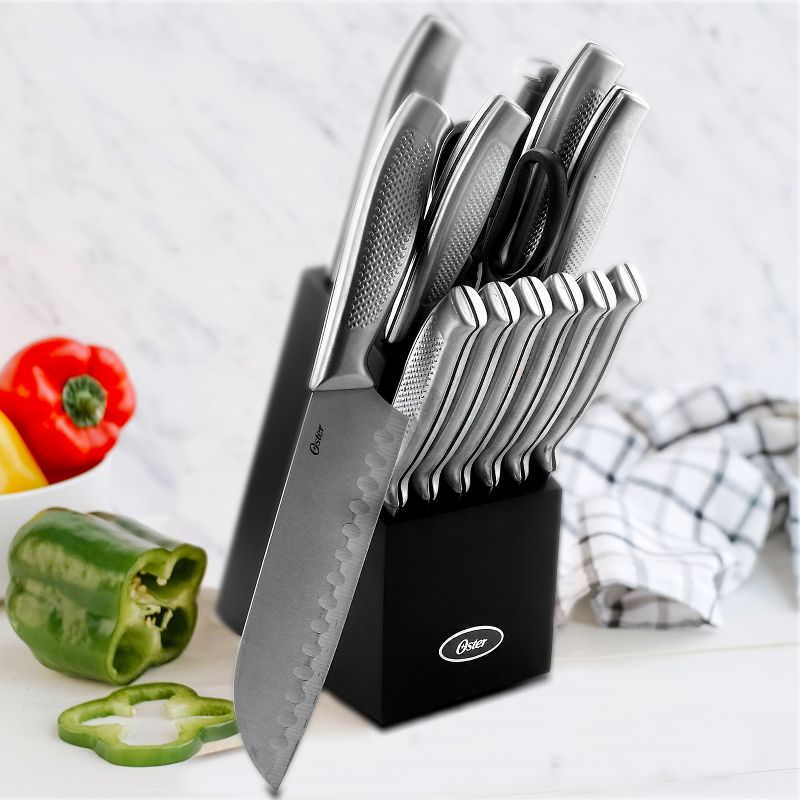 Oster Edgefield 14 Piece Stainless Steel Cutlery Knife Set with Black Knife Block, 2 of 17