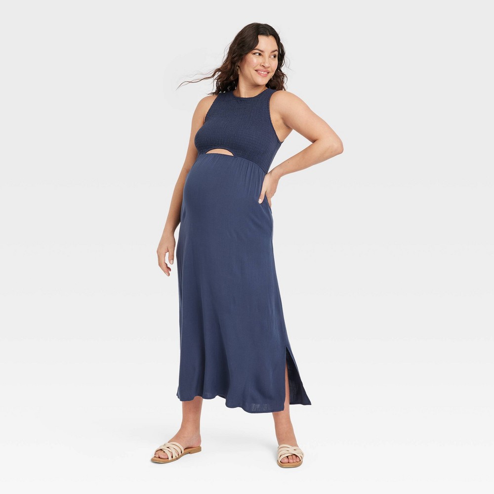 Smocked Cut Out Maxi Maternity Dress - Isabel Maternity by Ingrid & Isabel™ Blue XXL