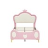 Kumasinova Full/Twin Size Bed Frame,Double Petal/Bear Ears/Crown Headboard,LED Lights&2 Storage Drawers/2 Storage Stools/Bed-End Storage Pocket,Pink - 3 of 4