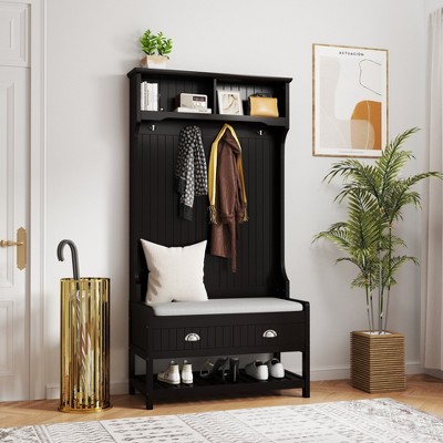 KTMBDW Hall Tree with Bench and Shoe Storage, Entryway Bench with Shoe Storage, 3-in-1 Coat Rack with 4 Coat Hooks for Entryway, Bedroom, Living Room