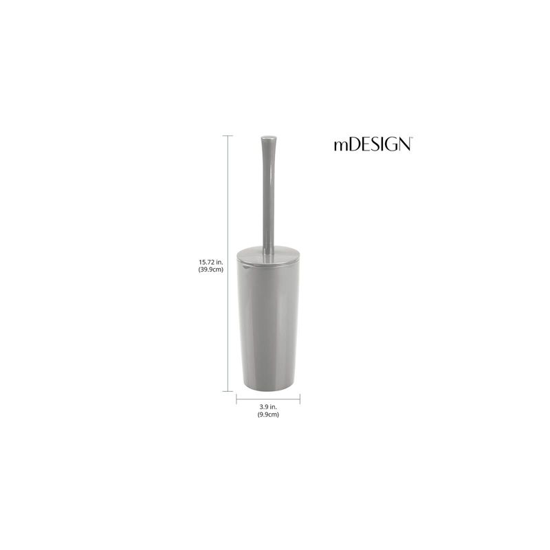 mDesign Slim Modern Compact Plastic Toilet Bowl Brush and Holder, 3 of 8