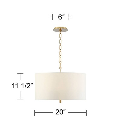 Elegant Warm Gold 22" Drum Pendant with White Linen Shade