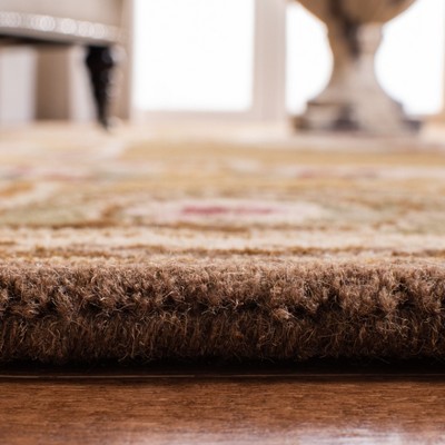 Ivory and Green Hand-Tufted Wool Runner Rug