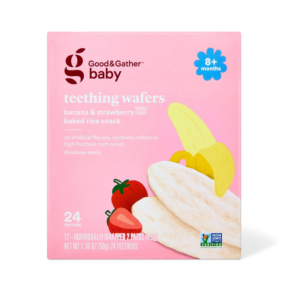 Photos - Baby Food Banana Strawberry Teething Wafers Baby Snacks - 1.76oz/12pk - Good & Gathe