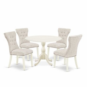HomeStock 5-Piece Linen White Finish Solid Wood Top Dining Table with 4 Parson Chair with Drop Leaf Lattice Back - 1 of 4