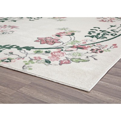 Ivory and Pink Floral Oval Transitional Area Rug 9' x 12'