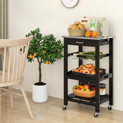 Black Stainless Steel Kitchen Cart with Storage and Tray