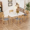 5 PCS Mid-Century Modern Dining Set, Faux Wood Top Dining Table, Dining Chairs with Rubberwood Frame and Polyester Cushion-Coolbibila - 3 of 4