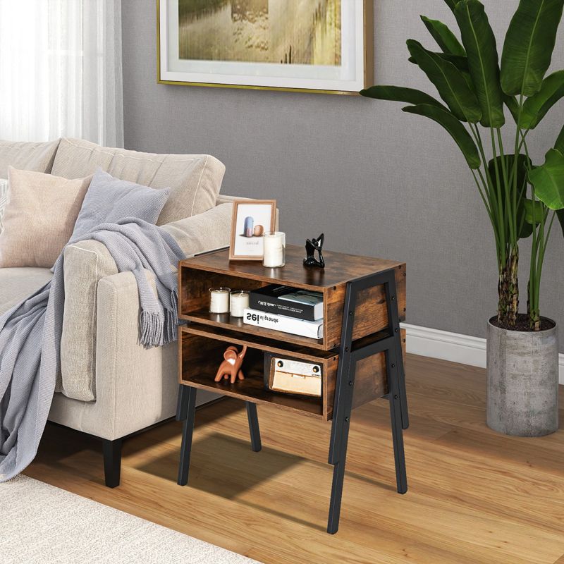 Tangkula Industrial End Table Stackable Nightstand with Open Storage Compartment Sofa Side Table with Metal Frame, 3 of 9