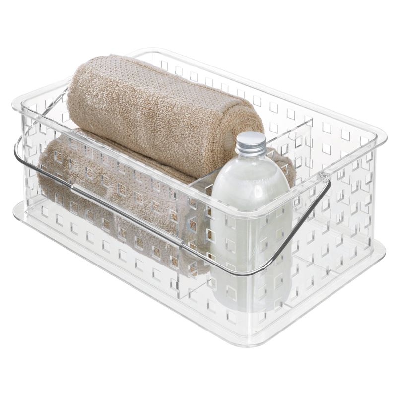 iDESIGN Spa BPA Free Plastic Divided Stacking Organizer Basket with Handle Clear, 3 of 7