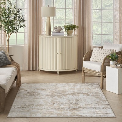 Ivory and Nude Floral Stripe Synthetic Area Rug 5' x 7'