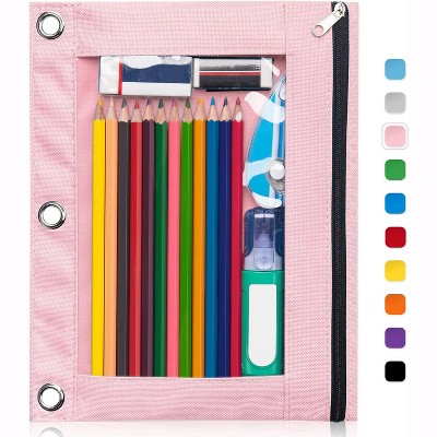 Paaaawaters Pencil Pouch for 3 Ring Binder, Large Pencil Case Pouch with 3 Reinforced Grommets, Pen Bag, Clear Window Pencil Case