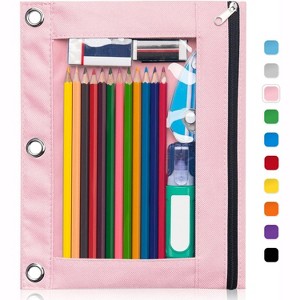 Paaaawaters Pencil Pouch for 3 Ring Binder, Large Pencil Case Pouch with 3 Reinforced Grommets, Pen Bag, Clear Window Pencil Case - 1 of 4
